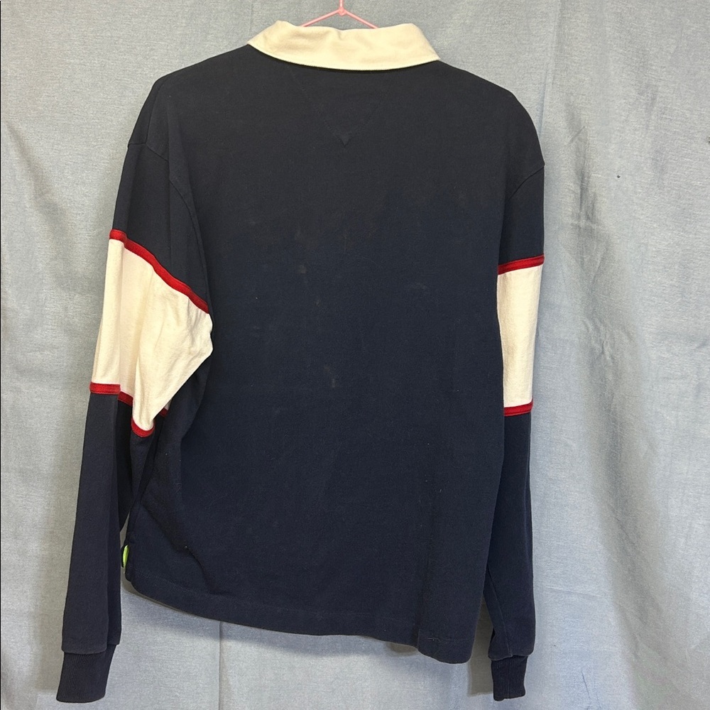 Tommy Hilfiger Navy White Red Rugby-Style Long Sleeve Polo - Picture 2 of 5